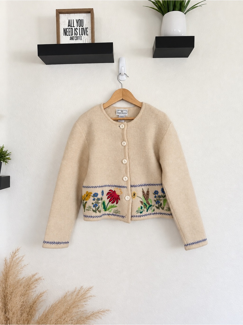 Vintage 1997 Susan Bristol Floral Embroidered Cardigan S 90s